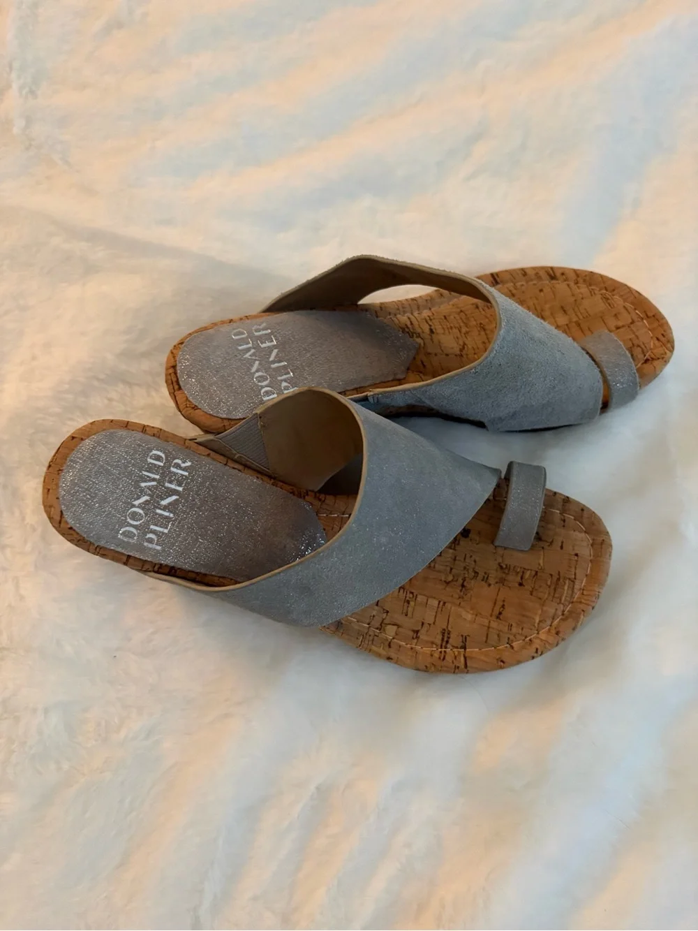 Donald J. Pliner Light Gray Cork Wedge Slide Sandals